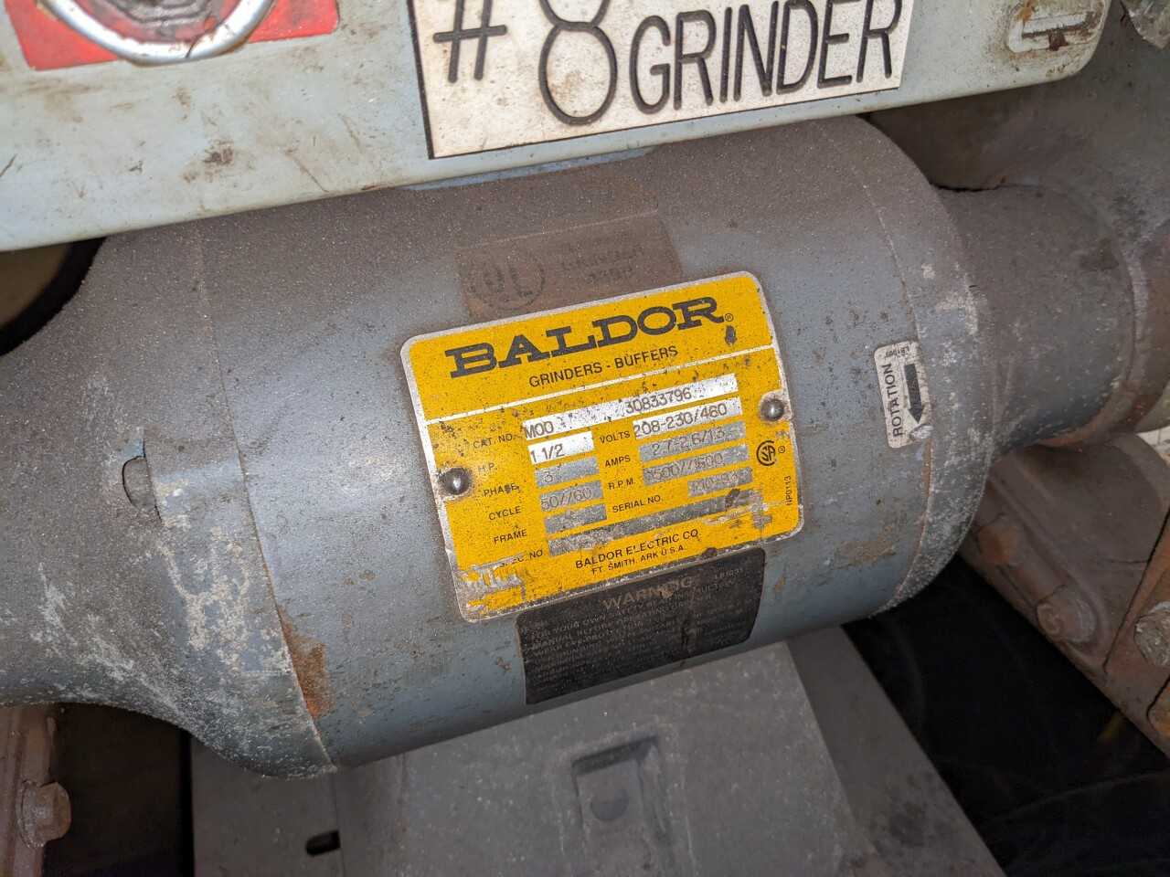 BALDOR 8" x 3-HP DOUBLE END PEDESTAL GRINDER - GRINDING MACHINES