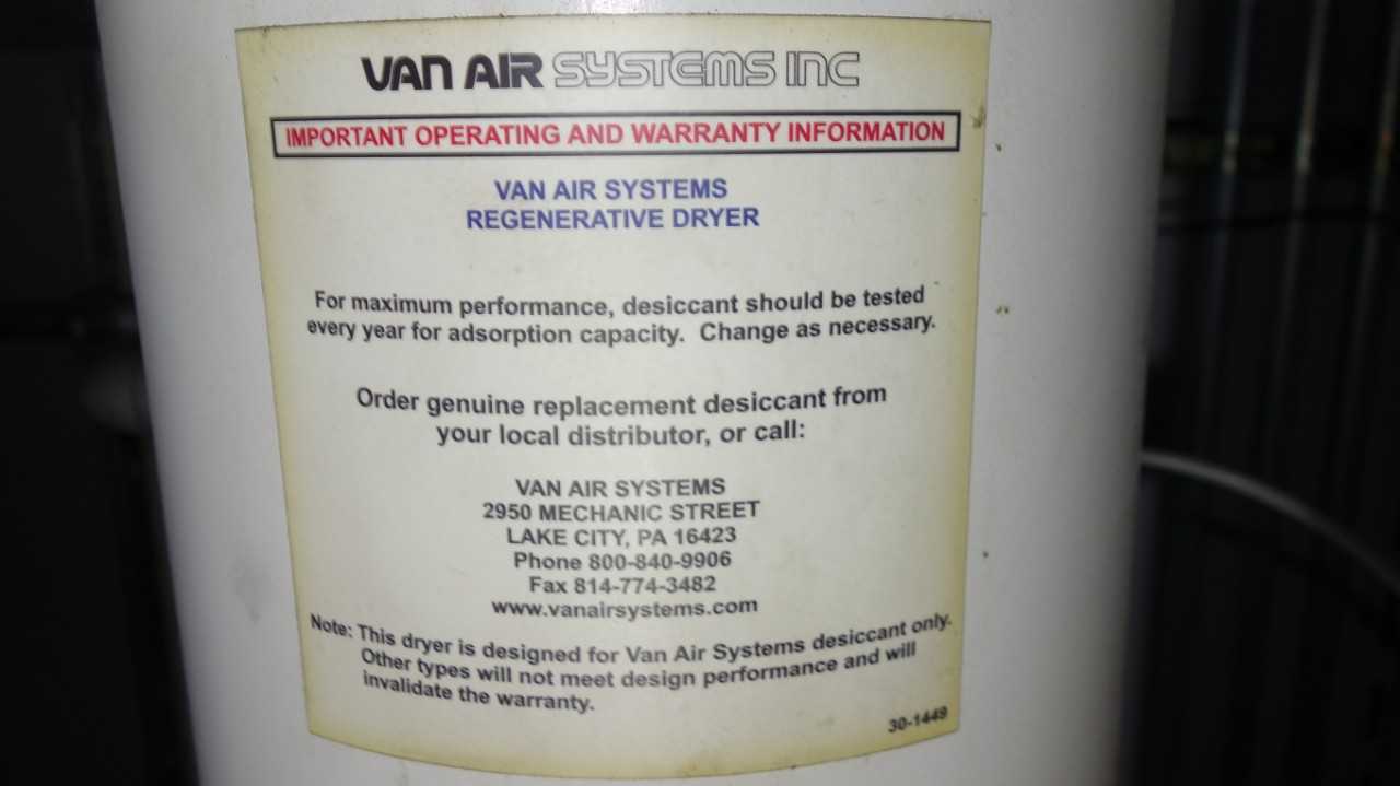 VAN-AIR HL2 150PSI REGENERATIVE COMPRESSED AIR DRYER - AIR DRYERS