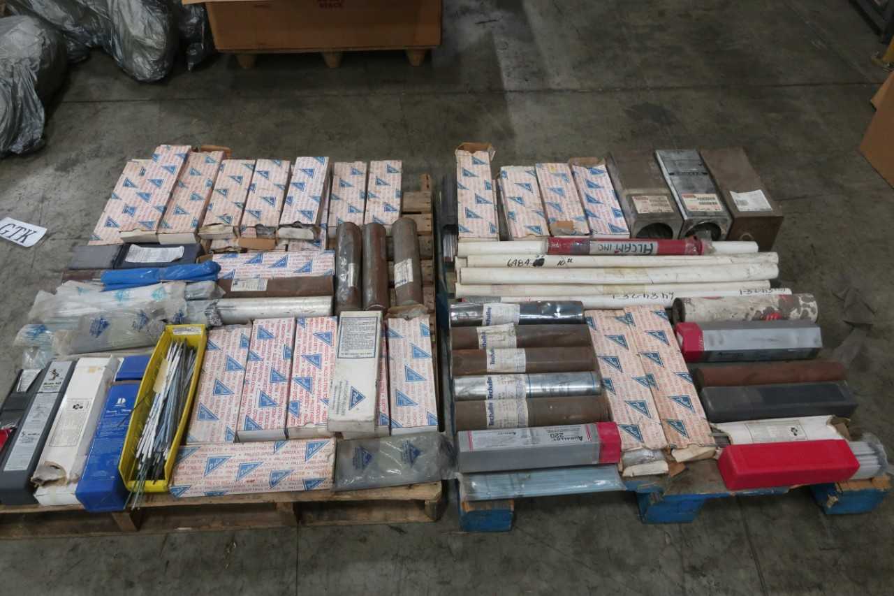 2 PALLETS OF ASSORTED WELDING ELECTRODES PALCO LINCOLN AURALLOY TECHALLOY ALCAM 40 - WELDING EQUIPMENT