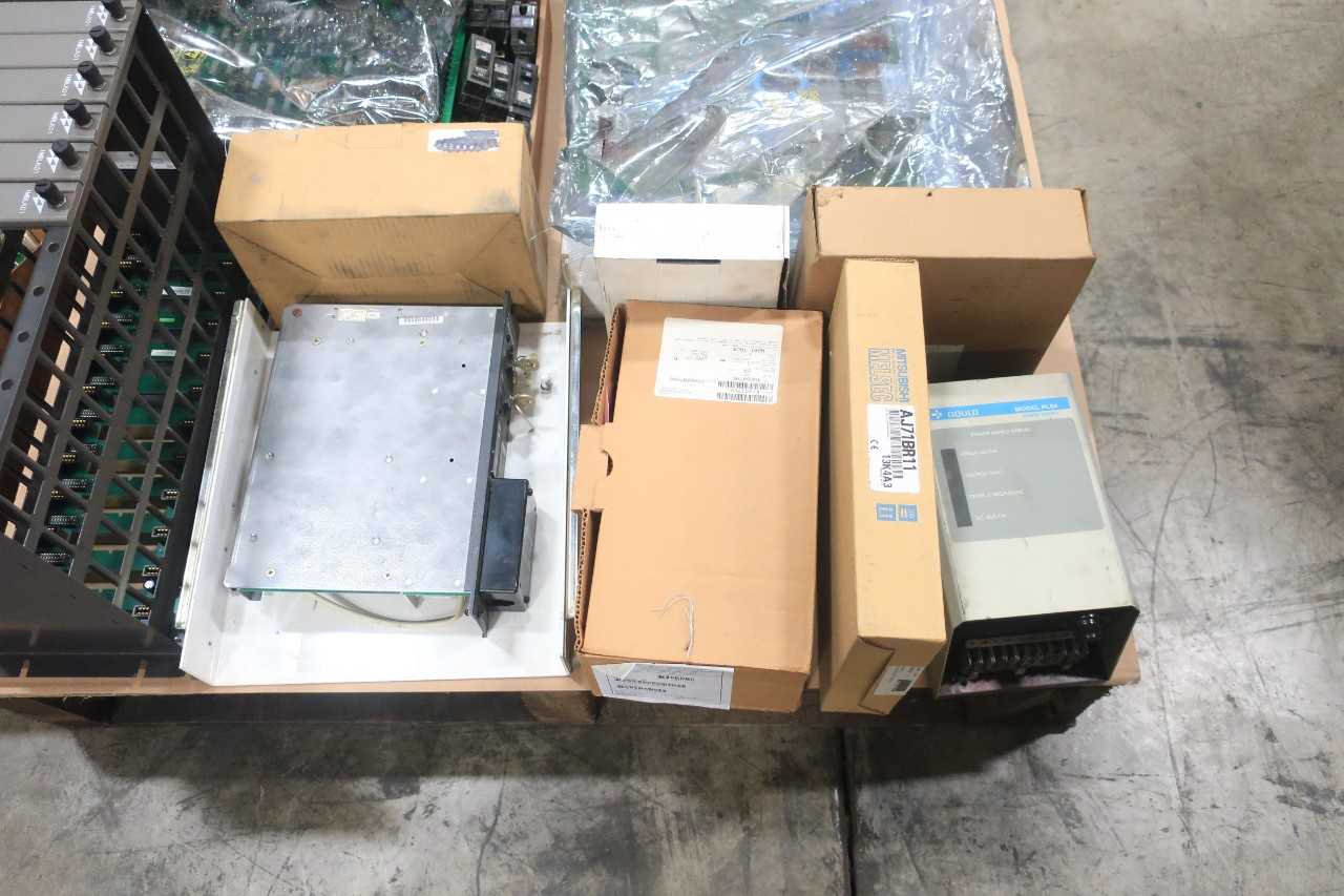 2 PALLETS OF ASSORTED ELECTRICAL CIRCUIT BOARDS, MODULES, CHASSIS RACK, POWER SUPPLY PROCESSOR, SERVO MOTOR, SWITCH CONTROLS- ABB, YASKAWA, FOXBORO, OMRON, GE FANUC, BLACK BOX - AUTOMATION & CONTROLS