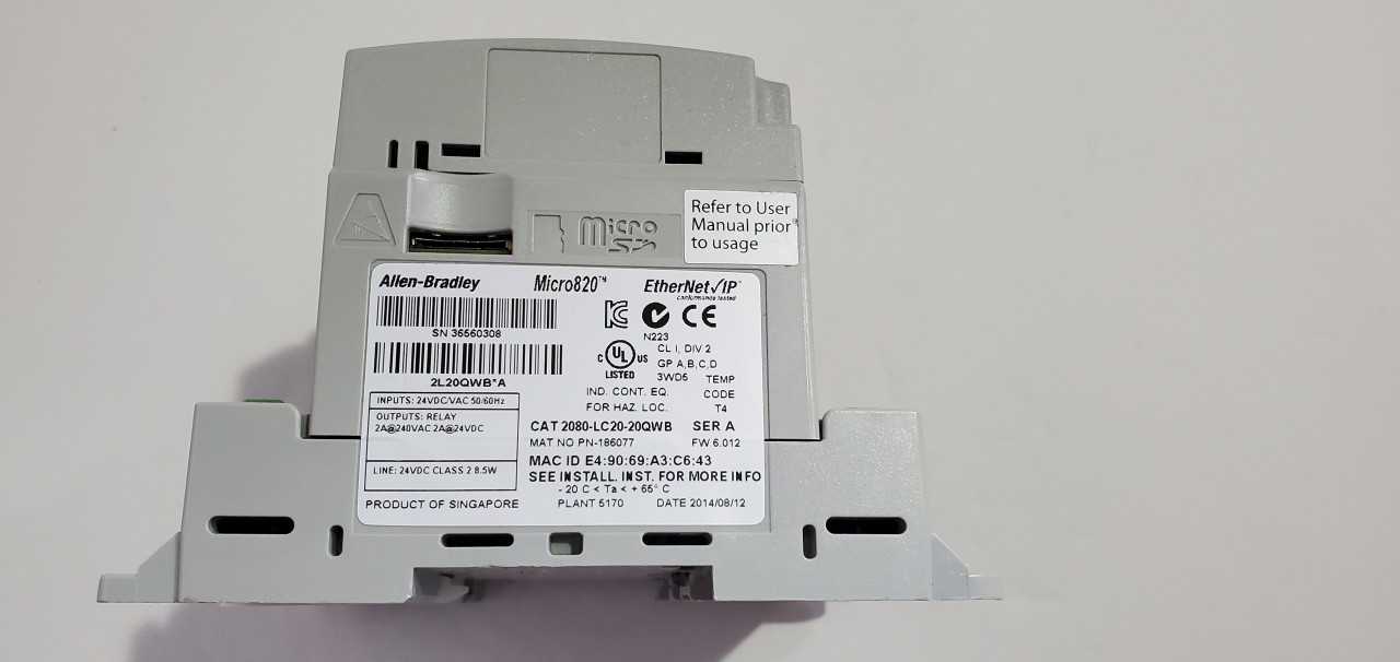 Allen Bradley Micro 820  2080-LC20-20QWB PLC - AUTOMATION & CONTROLS