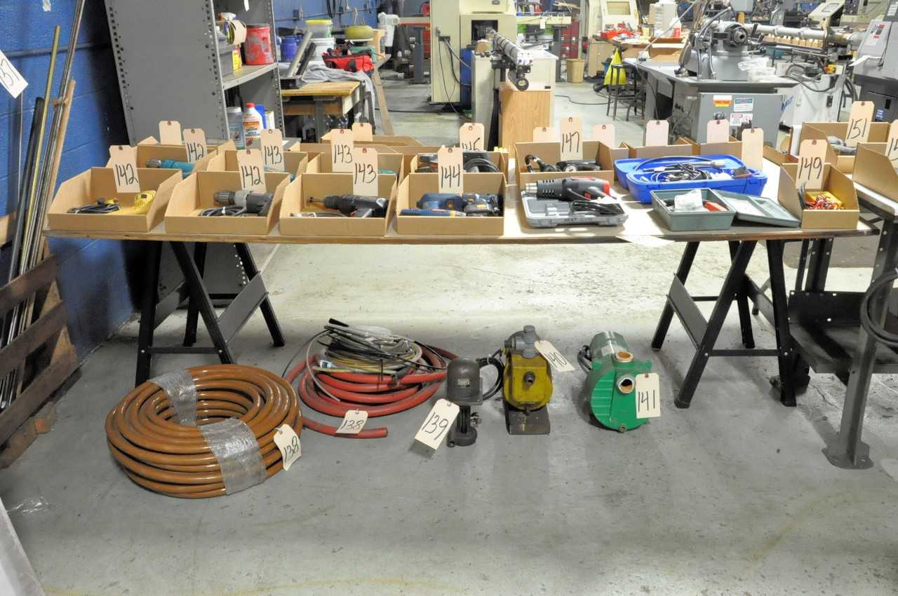 1 Work Bench and 1 Plywood on Saw Horses Work Table Contents Not Included Not to Be Removed Until Empty - ELECTRIC POWER TOOLS