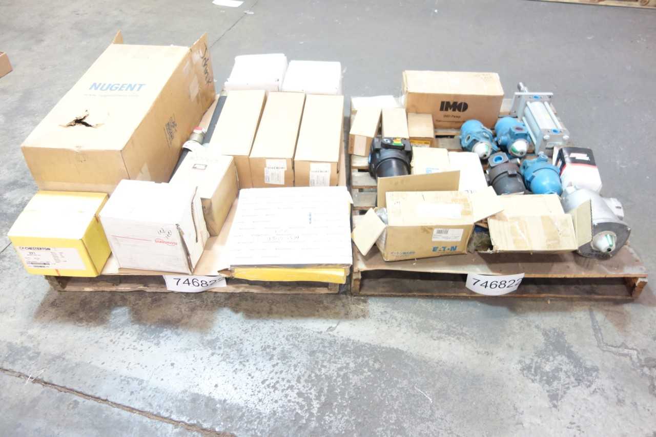2 PALLETS OF ASSORTED HYDRAULIC CYLINDERS, FILTERS, PUMP PARTS & ACCESSORIES- VICKERS, FLOWSERVE, BALDWIN - PUMPS