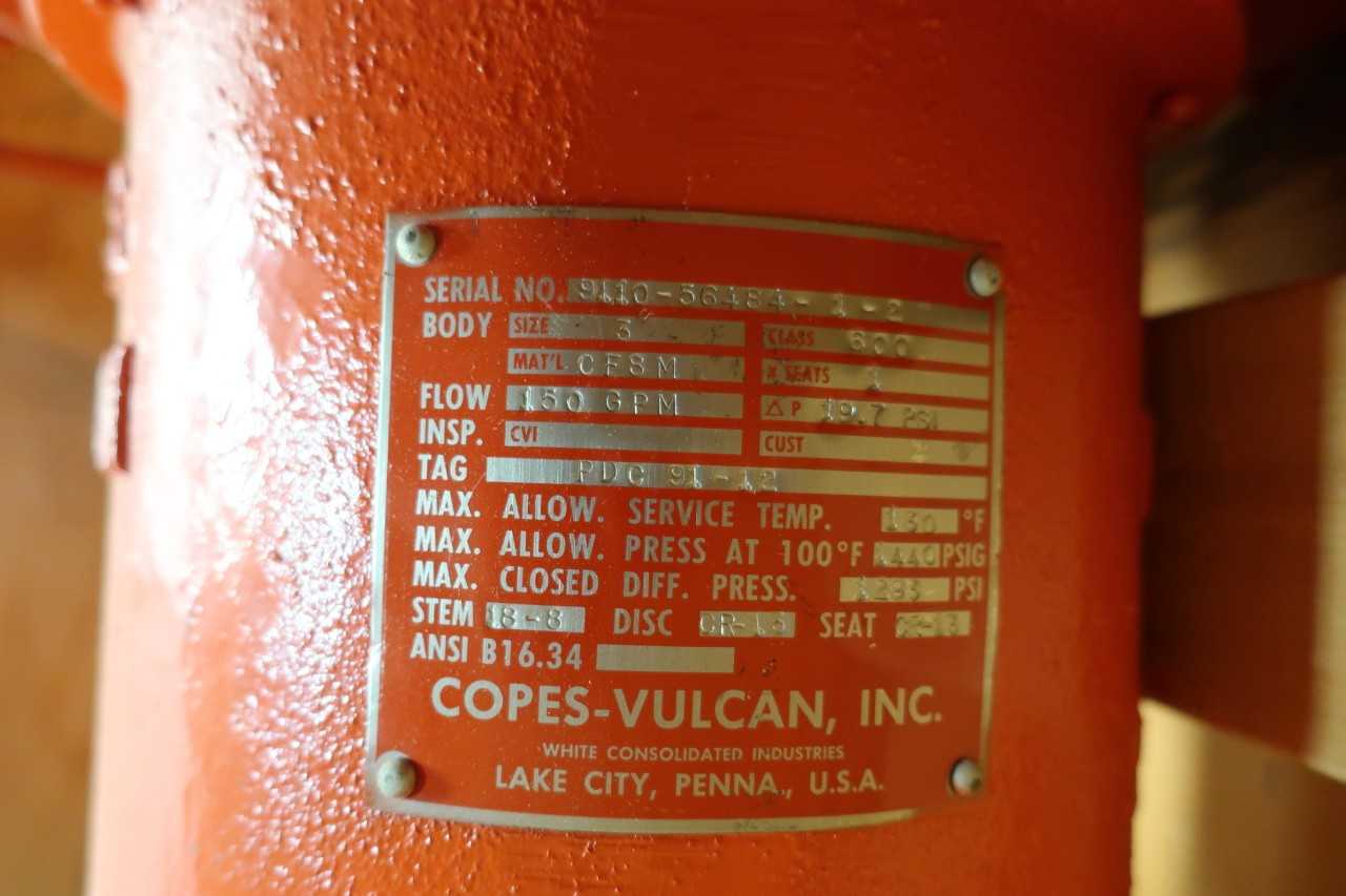 COPES VULCAN PNEUMATIC 600 STAINLESS BUTT WELD 3IN CONTROL VALVE - CONTROL VALVE