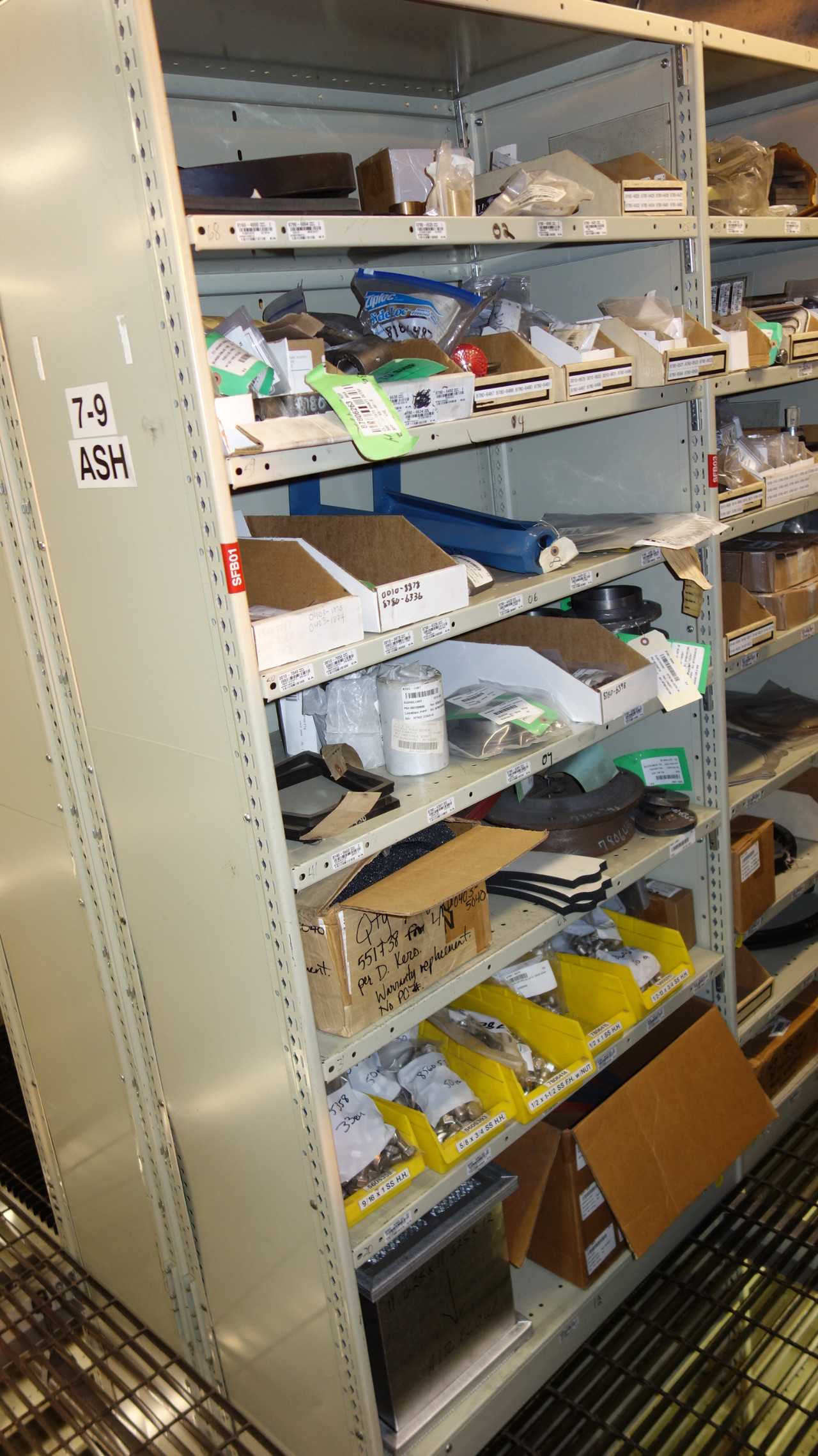 CONTENTS OF 3 SHELF COLUMNS, TURBINE PARTS - SHELVING