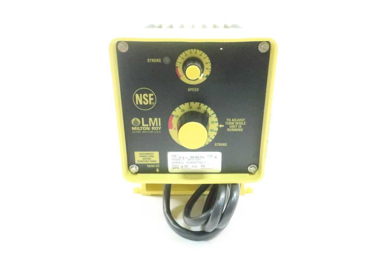 LMI MILTON ROY B131-72S METERING PUMP 4.5GPH 50PSI 120V-AC - METERING PUMP