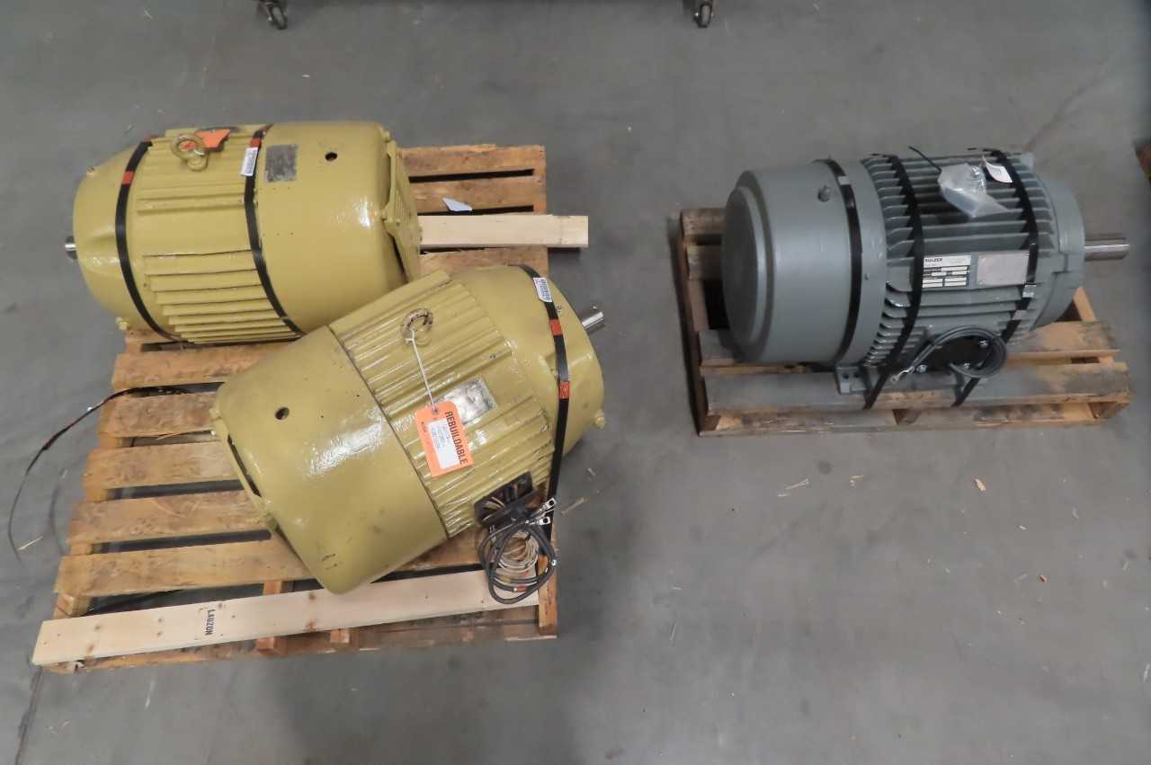 2 PALLETS OF ASSORTED 460V-AC ELECTRIC AC MOTORS, 1X SIEMENS 365T 75HP, 2X GENERAL ELECTRIC 364TZ 60HP - ELECTRIC MOTORS