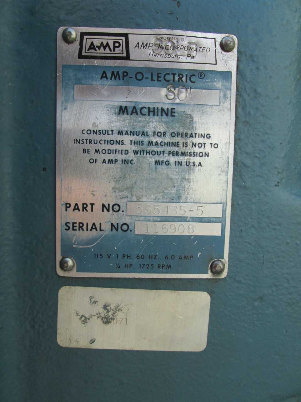 AMP Amp-O-Lectric K Press  Wire Terminating Crimper Machine - PROCESS EQUIPMENT
