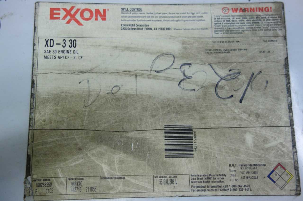 LOT OF 2 FULL 55 GALLON DRUMS OF EXXON XD-3 30 ENGINE OIL - ELECTRIC POWER TOOLS