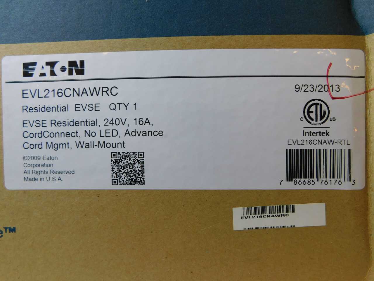 Lot of 1x EVL216CNAWRC Electric Vehicle Charger - MATERIAL HANDLING
