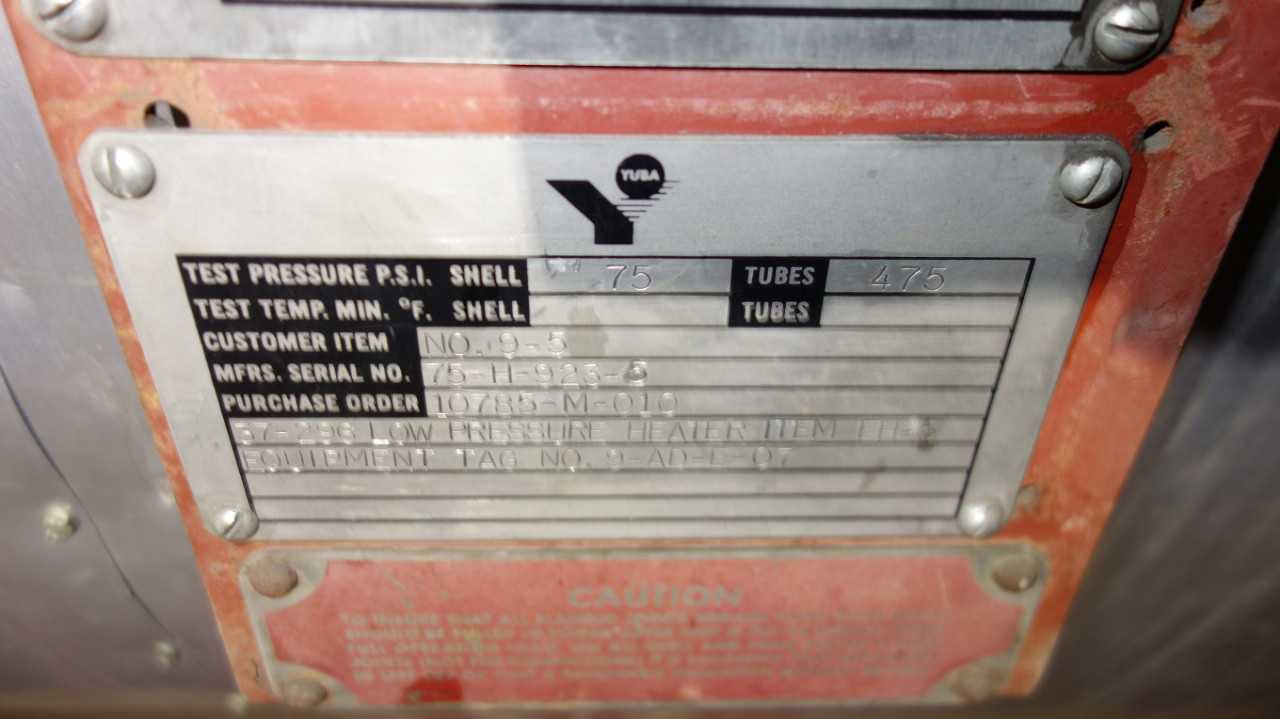 LOT OF 2 YUBA FEEDWATER HEAT EXCHANGERS