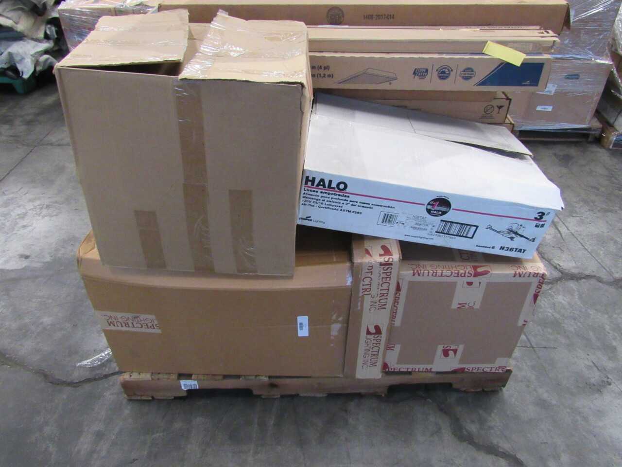 Pallet of 123x Assorted Lights, LEDs, Heaters & Cable/Wire/Cord/Outlets - LIGHTING