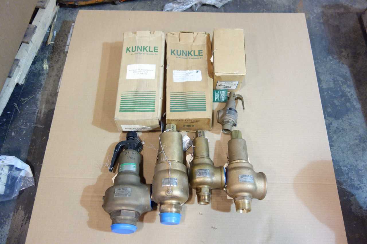 LOT OF 9 ASSORTED BRONZE RELIEF VALVES, KUNKLE, ANDERSOON GREENWOOD - RELIEF VALVE