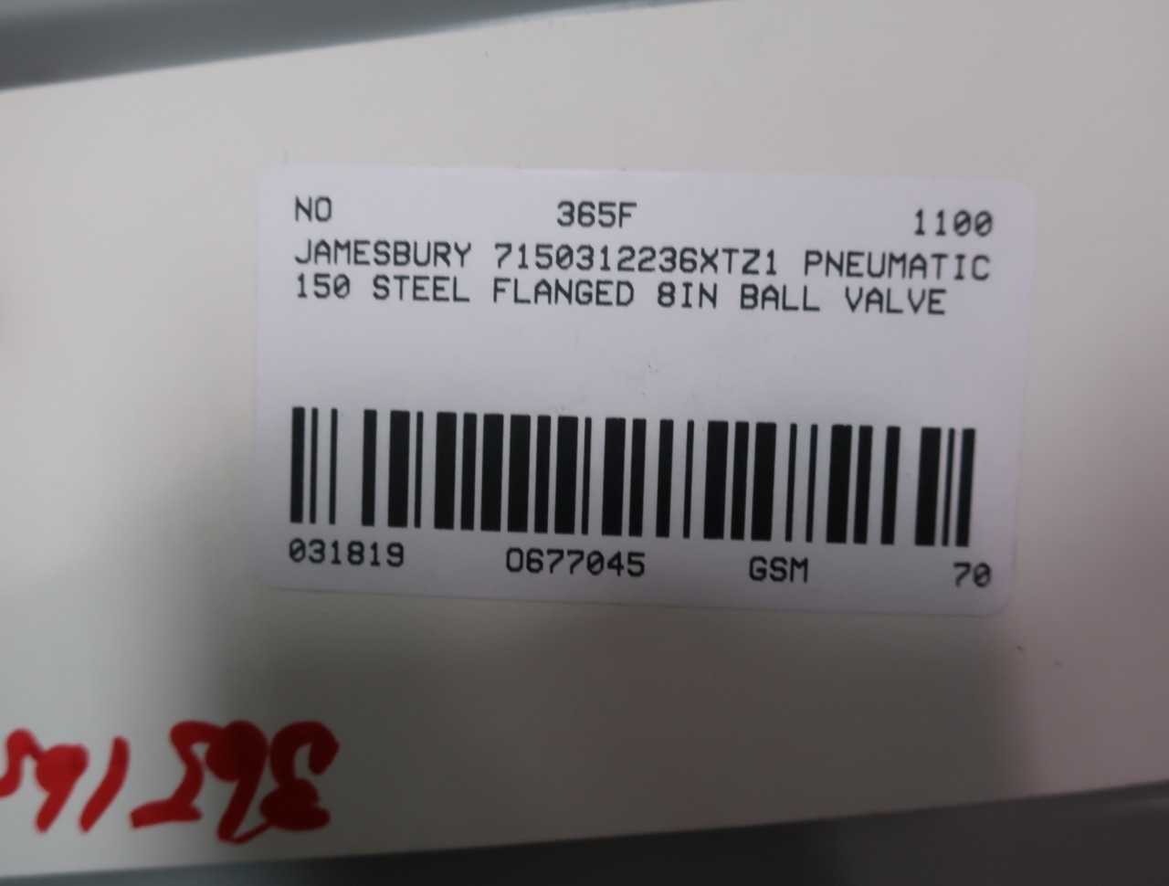 JAMESBURY 8-7150312236XTZ1 PNEUMATIC 150 STEEL FLANGED 8IN BALL VALVE - VALVES