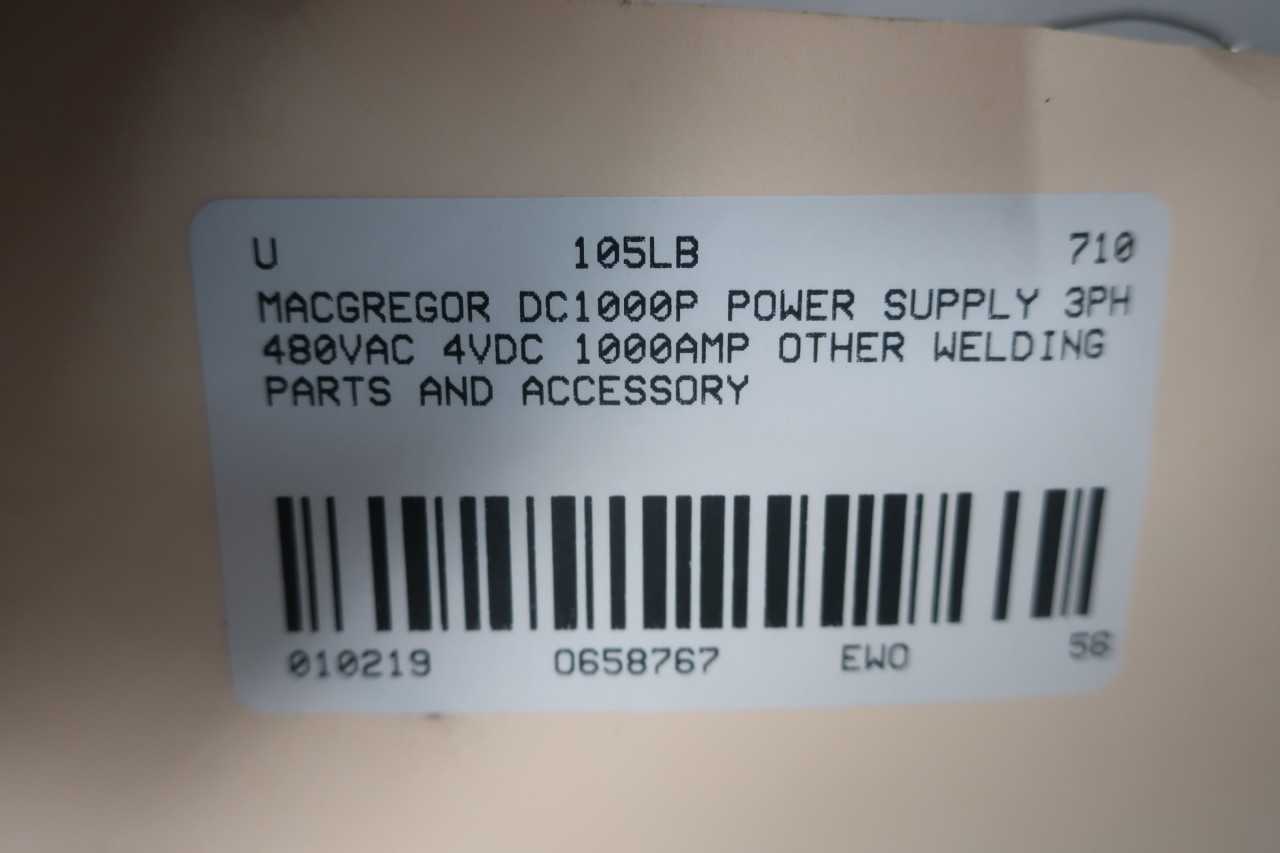 MACGREGOR DC1000P POWER SUPPLY 3PH 480VAC 4VDC 1000AMP OTHER WELDING PARTS AND ACCESSORY - WELDING EQUIPMENT