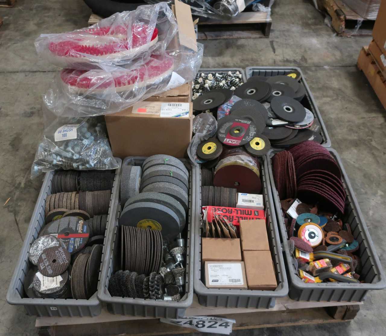 1 PALLET OF ASSORTED GRINDING WHEELS BRUSHES AND ABRASIVES - ELECTRIC POWER TOOLS