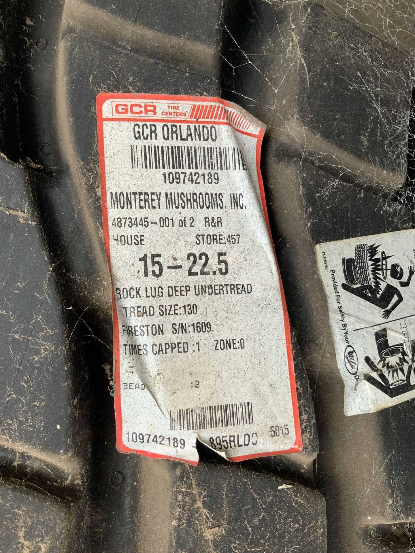 QTY 2 - FIRESTONE 15-22.5 TIRES - PLANT & FACILITY