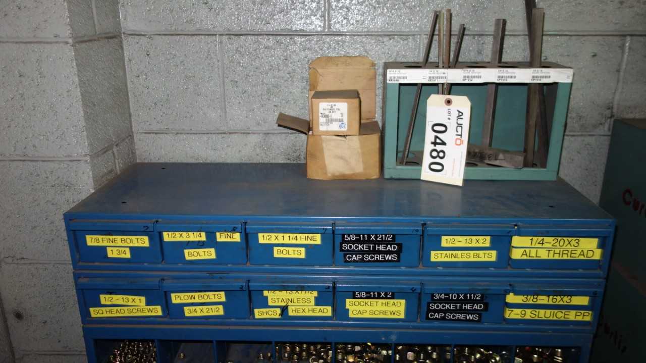 CABINET WITH CONTENTS ASSORTED NUTS BOLTS AND WASHERS - TOOL STORAGE