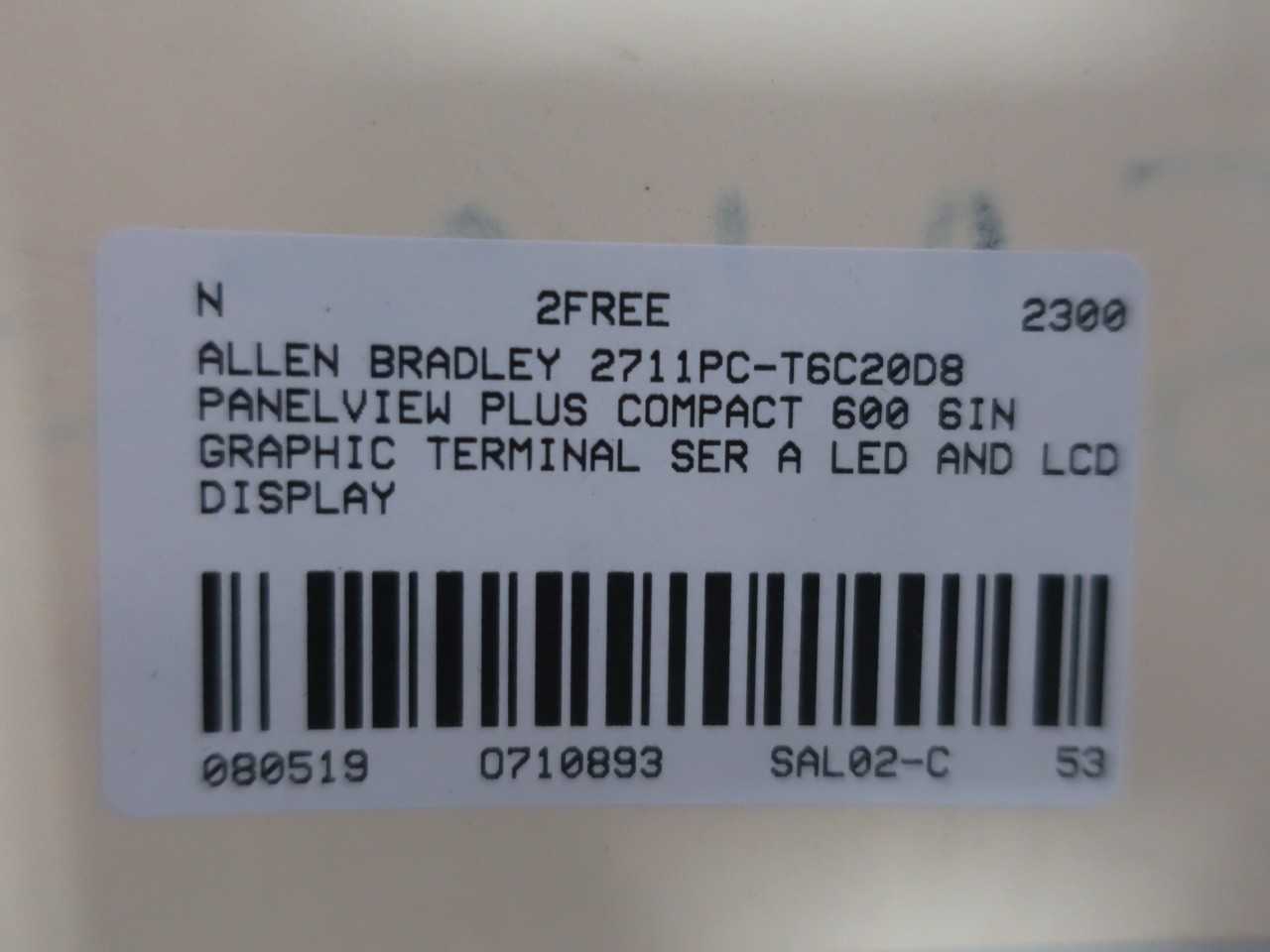 ALLEN BRADLEY 2711PC-T6C20D8 PANELVIEW PLUS 600 - HMIS & DISPLAYS
