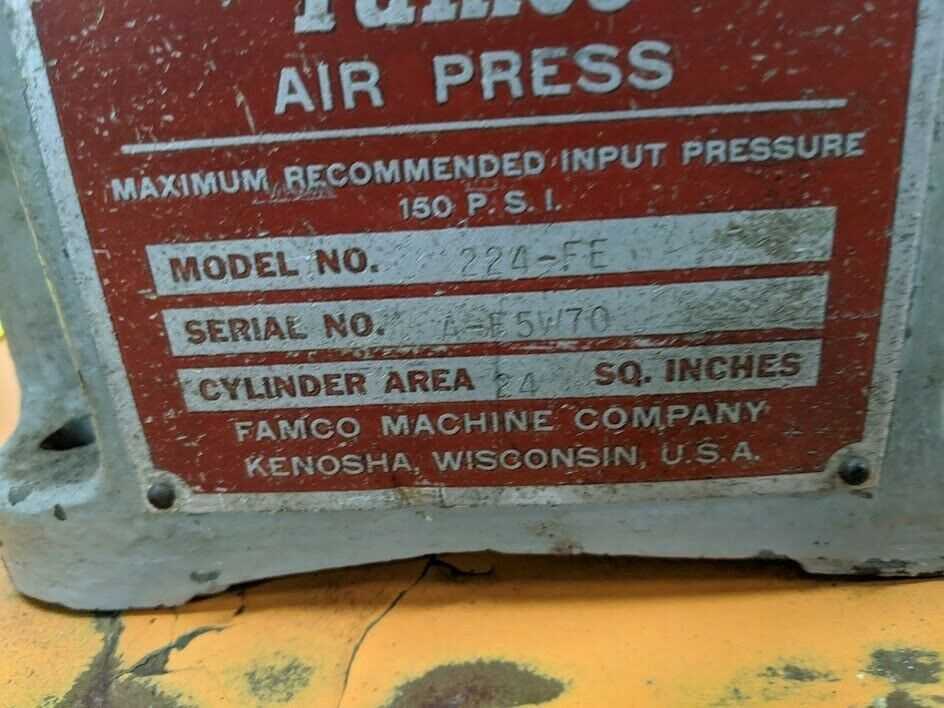 Famco 224-FE Air Press with 24INCH Cylinder Area 150psi w Foot Pedal - PRESSES