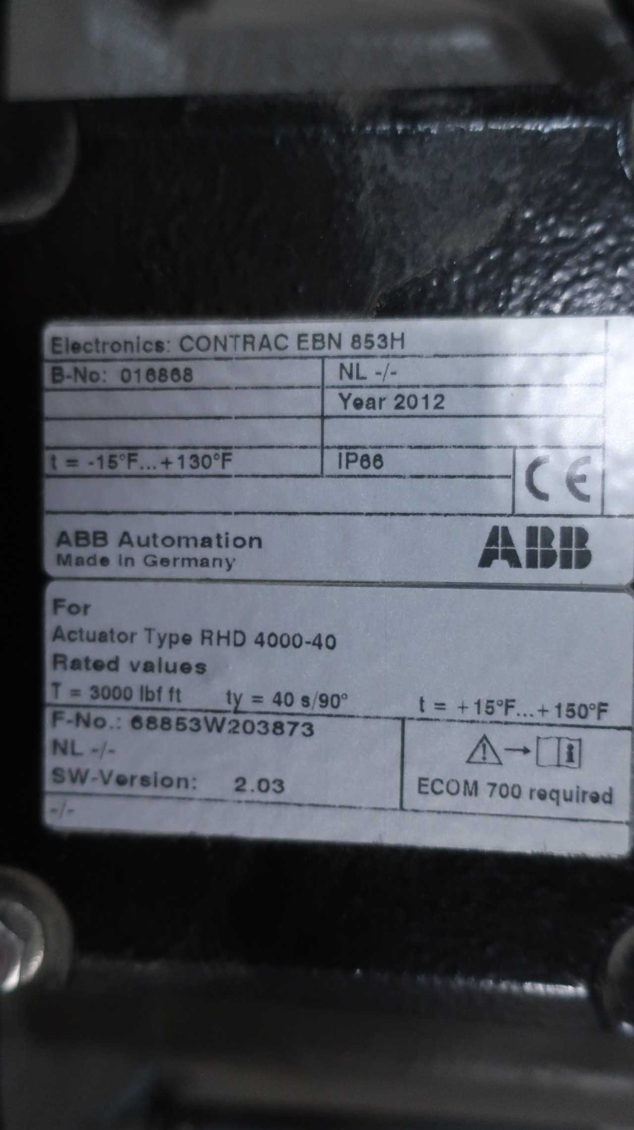 ABB RHD 4000-40 CONTRAC ELECTRIC ROTARY VALVE ACTUATOR - VALVES