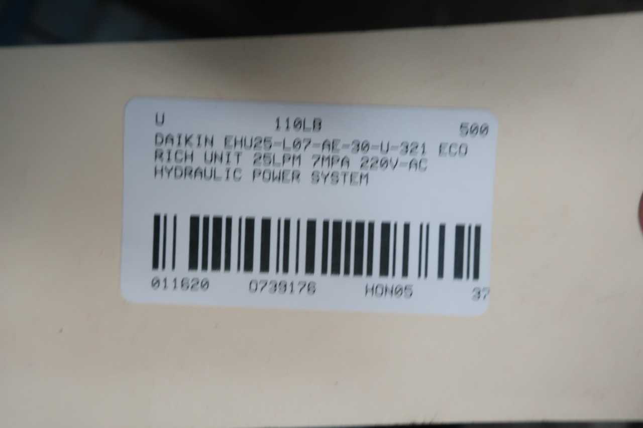DAIKIN EHU25-L07-AE-30-V-321 ECO RICH UNIT 25LPM 7MPA 220V-AC HYDRAULIC POWER SYSTEM - PROCESS EQUIPMENT