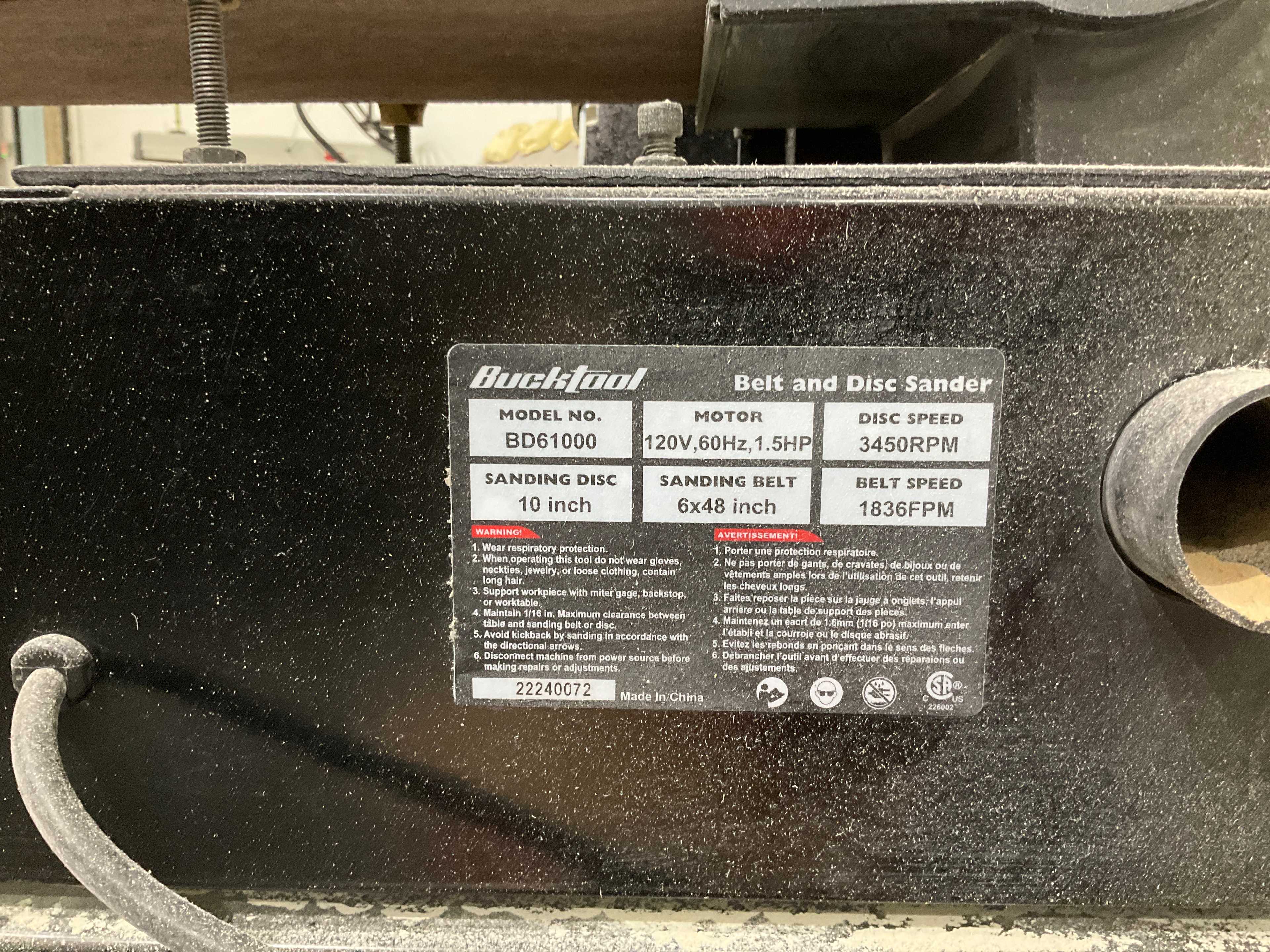 BUCKTOOL BD61000 BELT AND DISC SANDER - PALLET JACKS