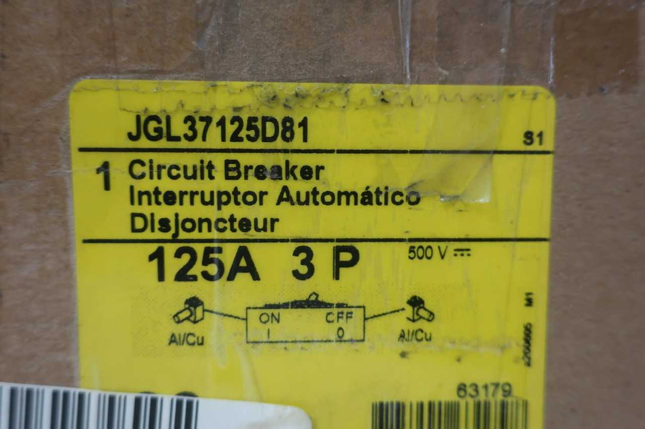 NEW SQUARE D JGL37125D81 125A 600V-AC CIRCUIT BREAKER - CIRCUIT BREAKERS