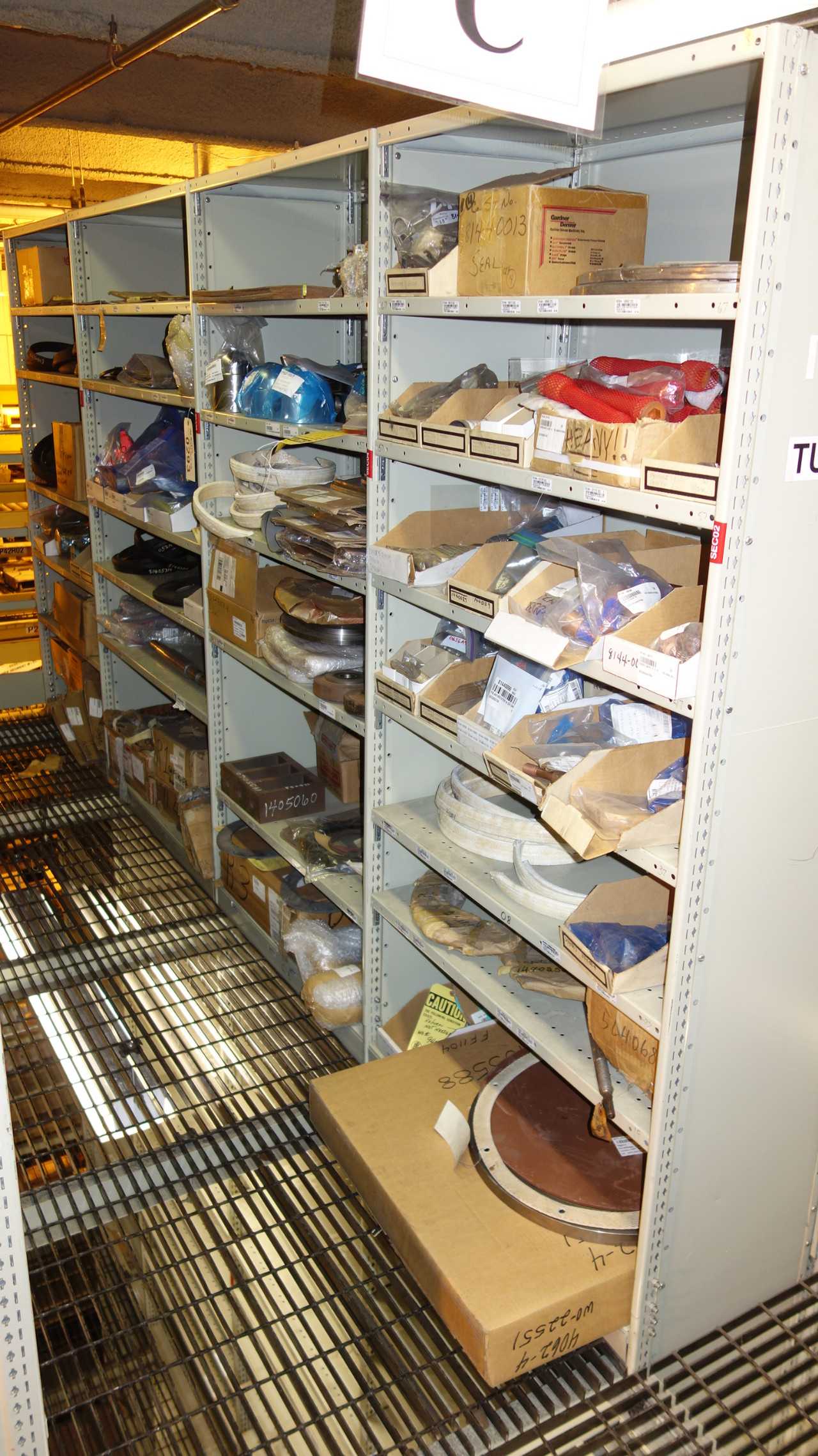 CONTENTS OF 4 SHELF COLUMNS, TURBINE PARTS - SHELVING