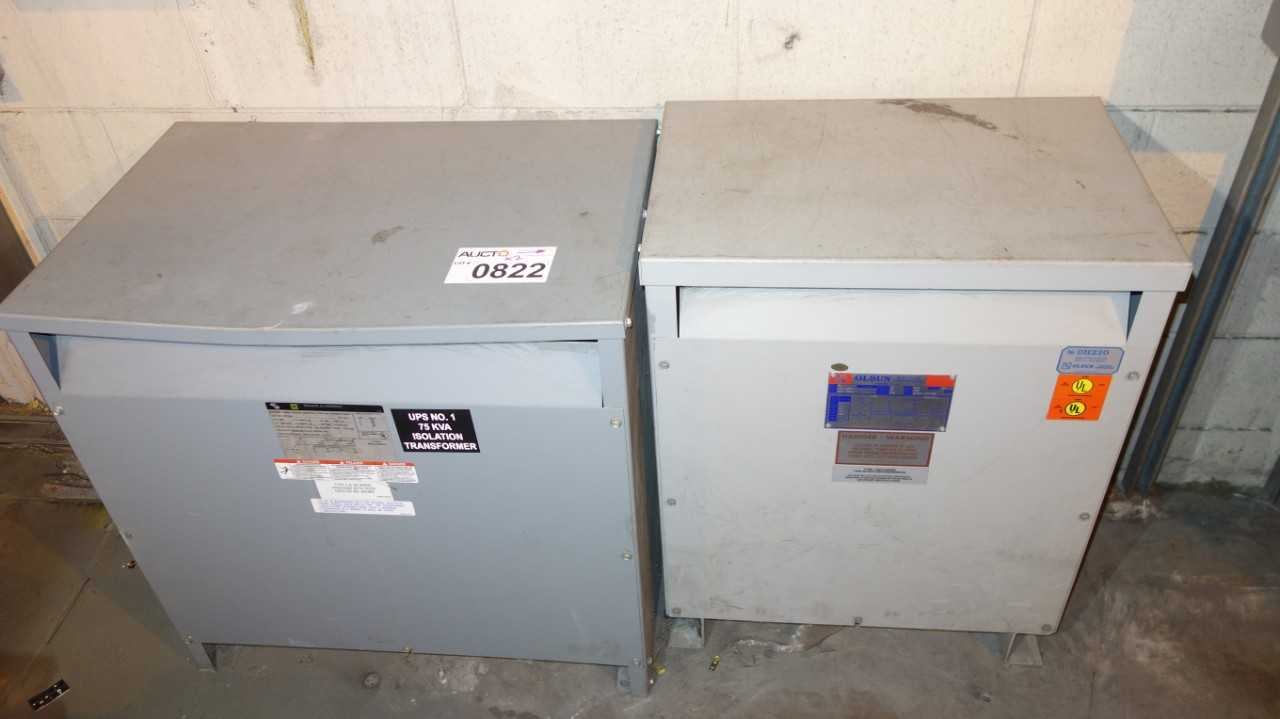 LOT OF 2 ASSORTED TRANSFORMER 480V-AC 277V-AC, SQUARE D 75KVA, OLSUN 50KVA (DELAYED REMOVAL) - CONTROL TRANSFORMERS