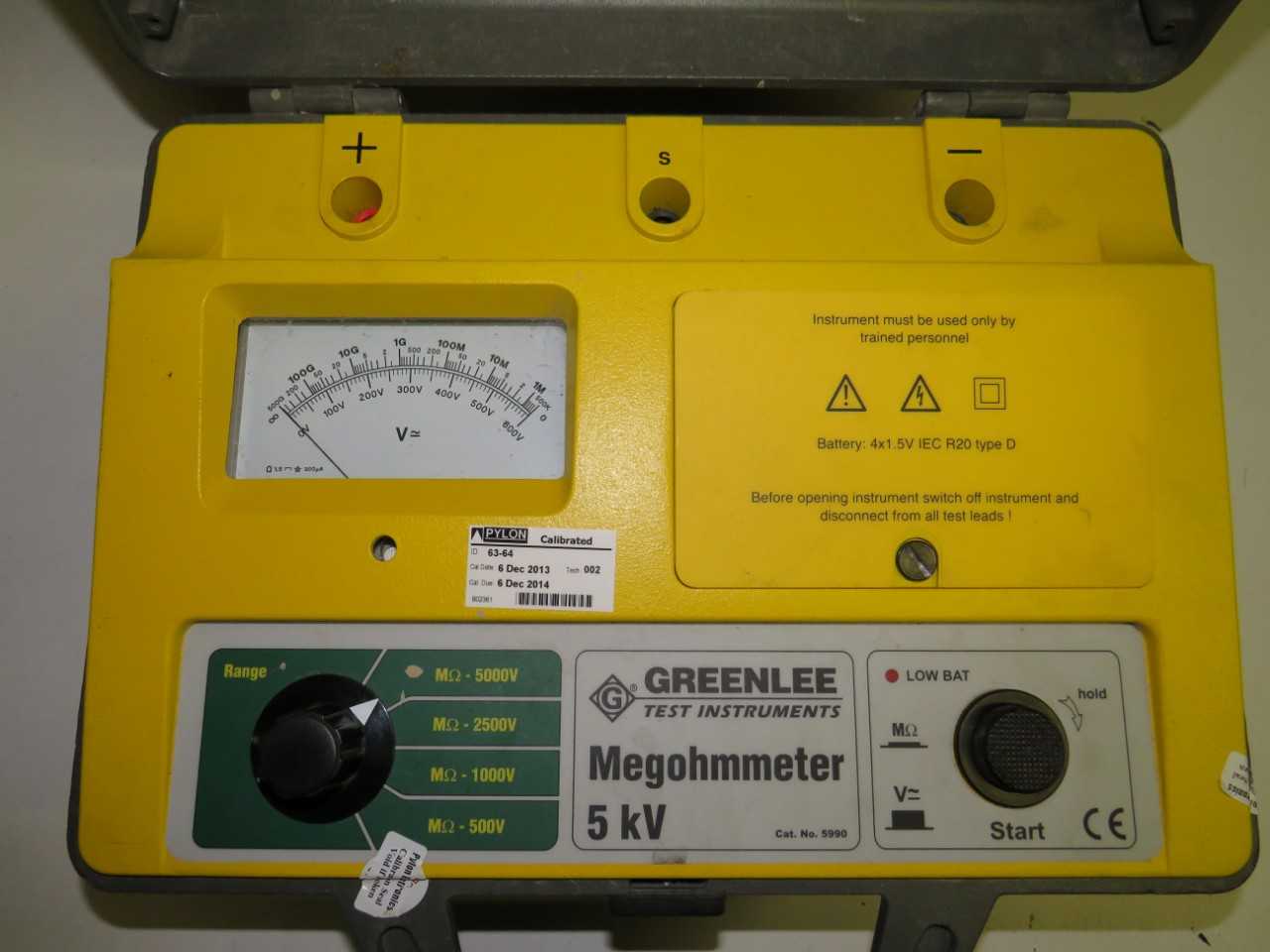 GREENLEE TEST INSTRUMENTS MEGOHMMETER NO. 5990 5 KV - ELECTRIC POWER TOOLS