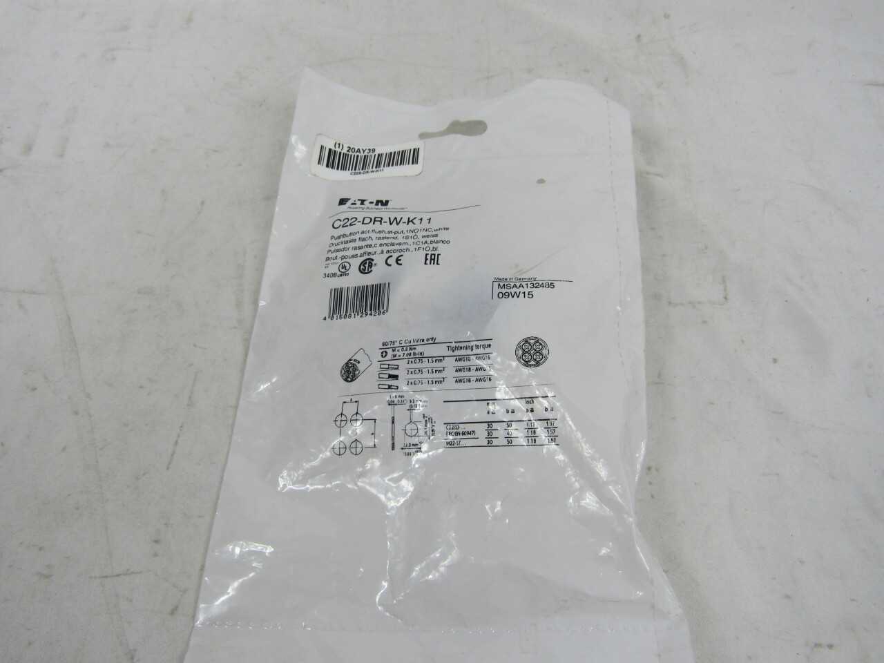 Quantity of 31x C22-DR-W-K11 Pushbuttons - ELECTRICAL COMPONENTS Quantity of 31x C22-DR-W-K11 Pushbuttons - ELECTRICAL COMPONENTS
