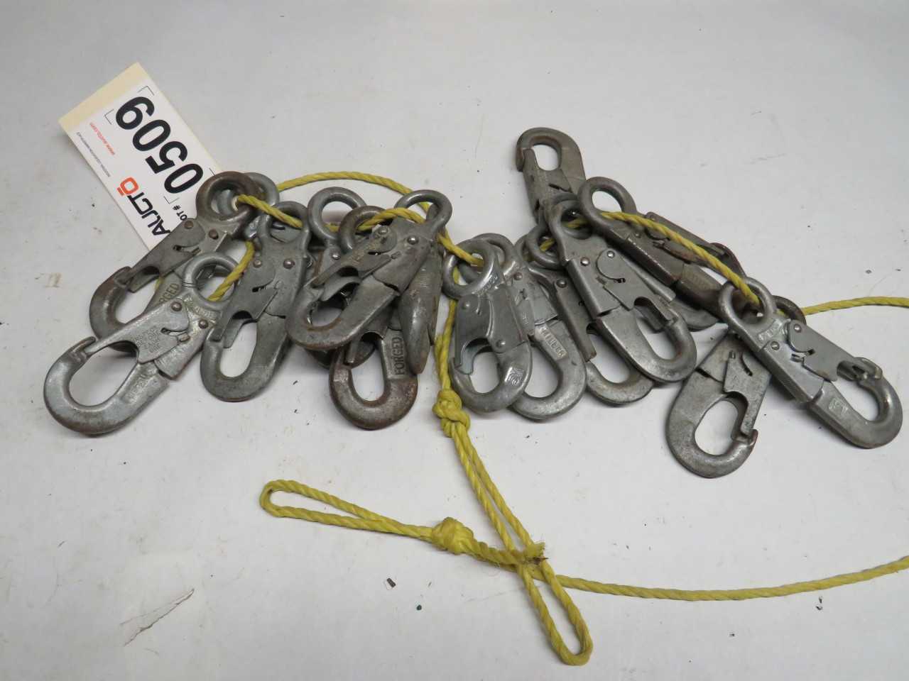 LOT OF ASSORTEDB FORGED MILLER 5M SAFETY CABLE HOOKS - SAFETY EQUIPMENT