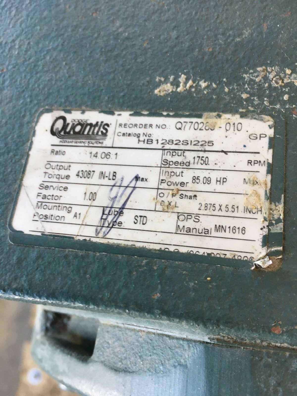 USED RELIANCE 40HP MOTOR ZDVSM4110T WITH DODGE QUANTIS GEAR REDUCER HB1282SI225 - GEAR REDUCERS