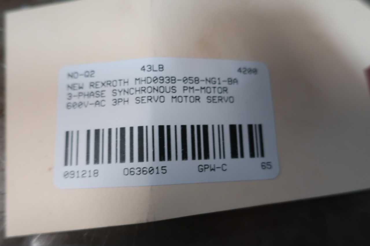 NEW REXROTH MHD093B-058-NG1-BA 3-PHASE SYNCHRONOUS PM-MOTOR 3PH 17.5NM 600V-AC SERVO MOTOR - ELECTRIC MOTORS