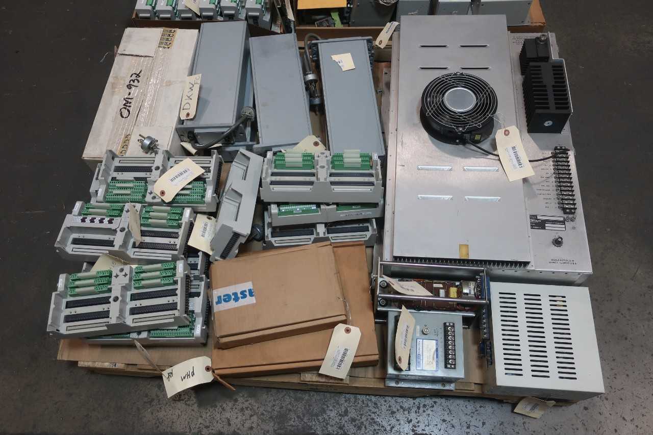 2 PALLETS OF ELECTRICAL CONTROL MODULES, COMM CONTROLS, CONTROLS AMP, CHOP-OFF LIMITER CONTROLS, MONITOR- GLENAYRE, OVATION, HALMAR ROBICON, GOULD, MONITECH, GE FANUC, GS GENERAL, EDWARDS - AUTOMATION & CONTROLS