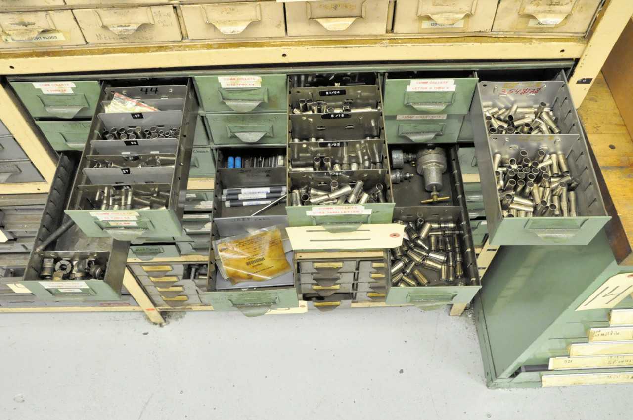 18-Drawer Bin Cabinet with Drills, Reamers and Collets Contents - ELECTRIC POWER TOOLS