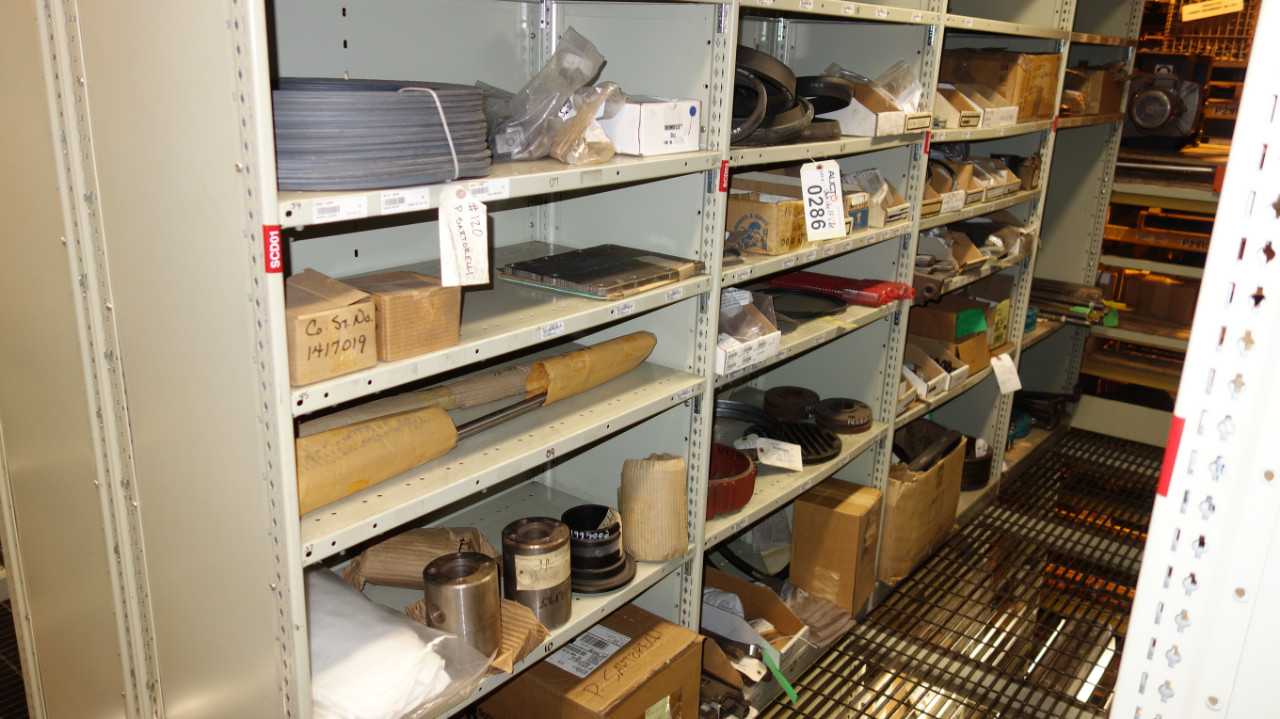 CONTENTS OF 4 SHELF COLUMNS, TURBINE PARTS - SHELVING