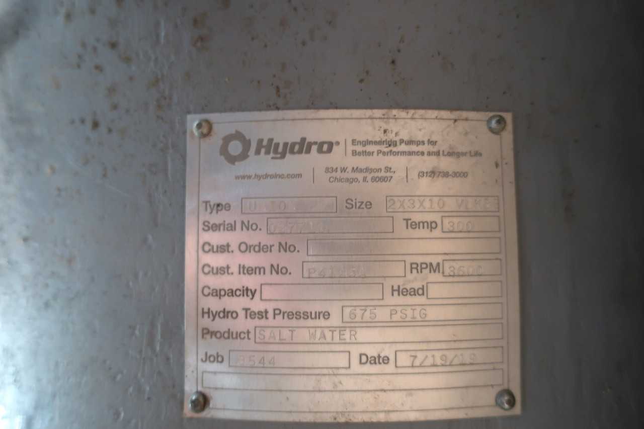 HYDRO UNION SALT WATER CENTRIFUGAL PUMP, 3IN 10IN 2IN - CENTRIFUGAL PUMP