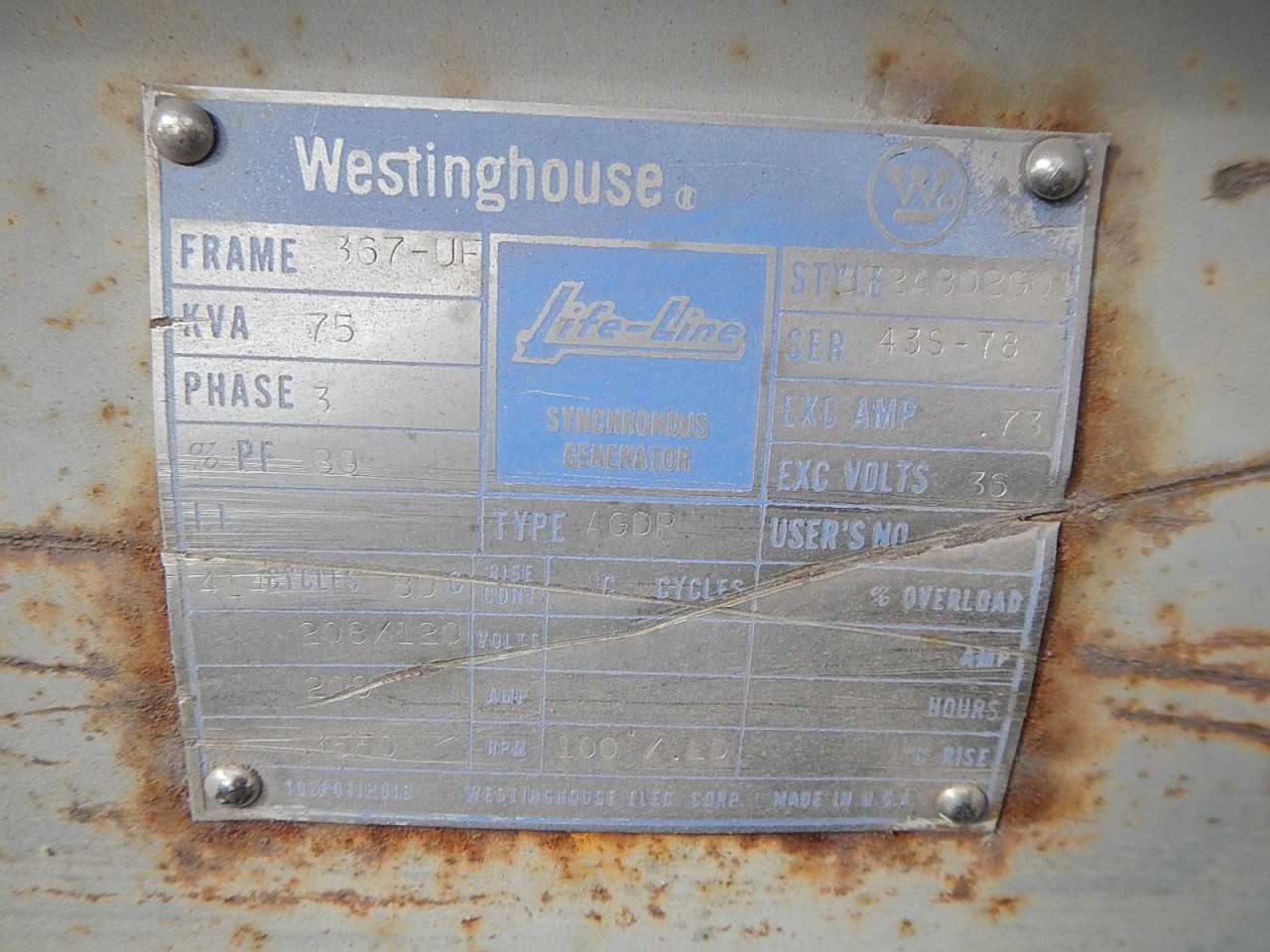 75 KVA Westinghouse Synchronous Motor Generator - ELECTRIC MOTORS