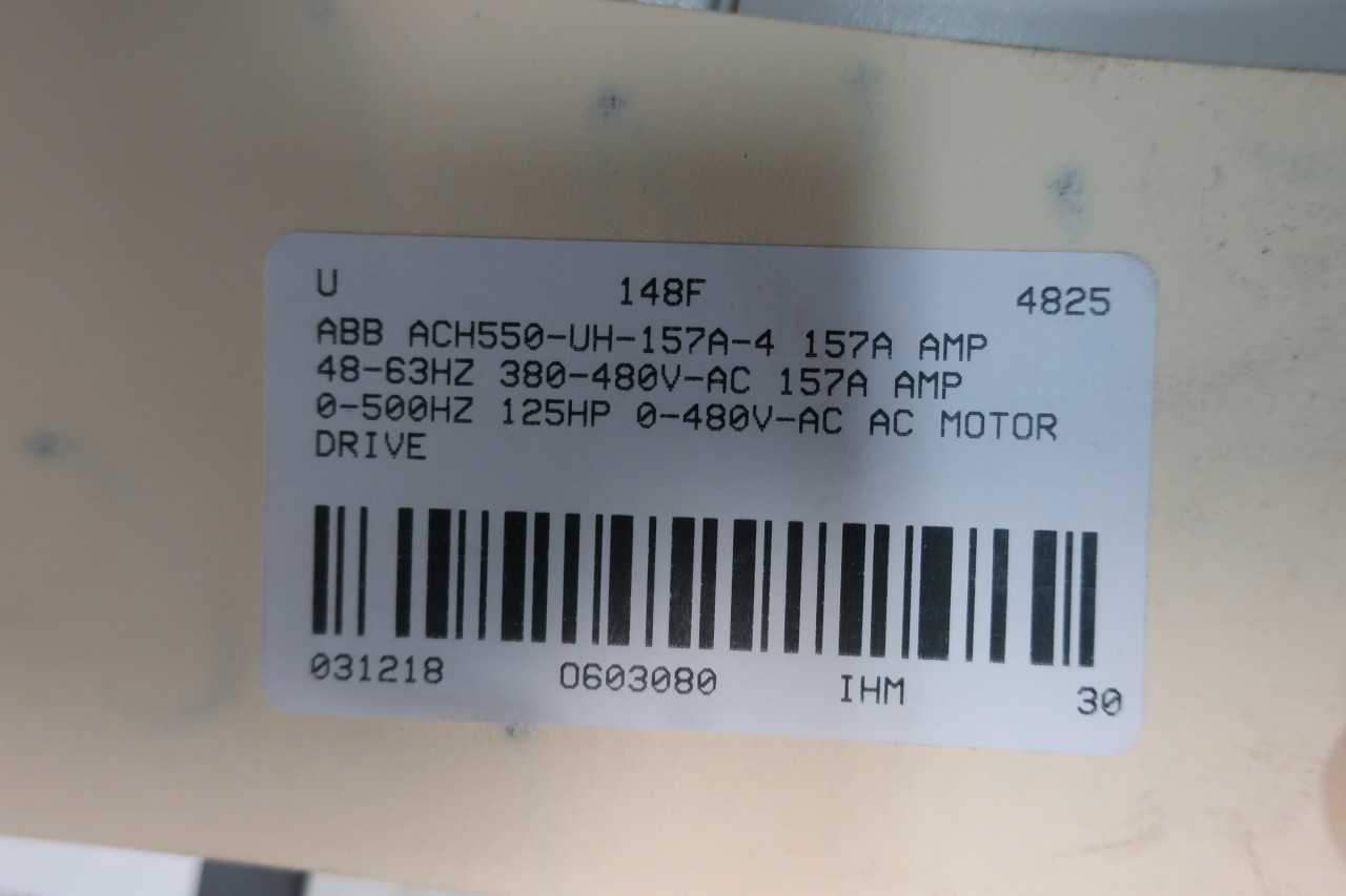 ABB ACH550-UH-157A-4 157A AMP 48-63HZ 380-480V-AC 157A AMP 0-500HZ 125HP 0-480V-AC AC MOTOR DRIVE - MOTOR DRIVES