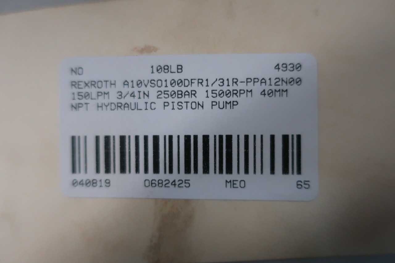 REXROTH A10VSO100DFR1/31R-PPA12N00 150LPM 3/4IN 250BAR 1500RPM 40MM NPT HYDRAULIC PISTON PUMP - PUMPS
