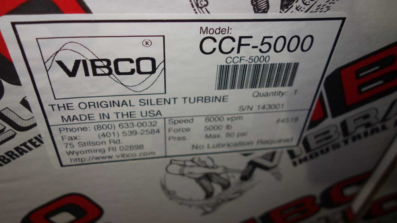 LOT OF 33 VIBCO CCF-5000 PNEUMATIC TURBINE VIBRATORS - MISCELLANEOUS