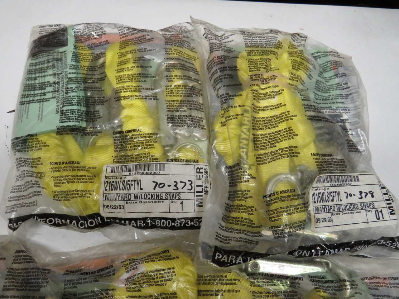 LOT OF 5 MILLER 216WLS/5FTYL MANYARD W/ LOCKING SNAPS - SAFETY EQUIPMENT