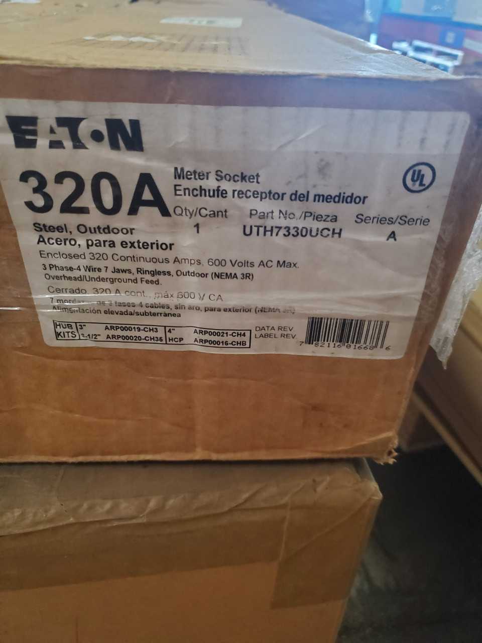 (1) Eaton UTH7330UCH Meter Socket Ringless 320A 600VAC 3Ph 4Wire 7Jaws NEMA Type 3R - INDUSTRIAL PARTS