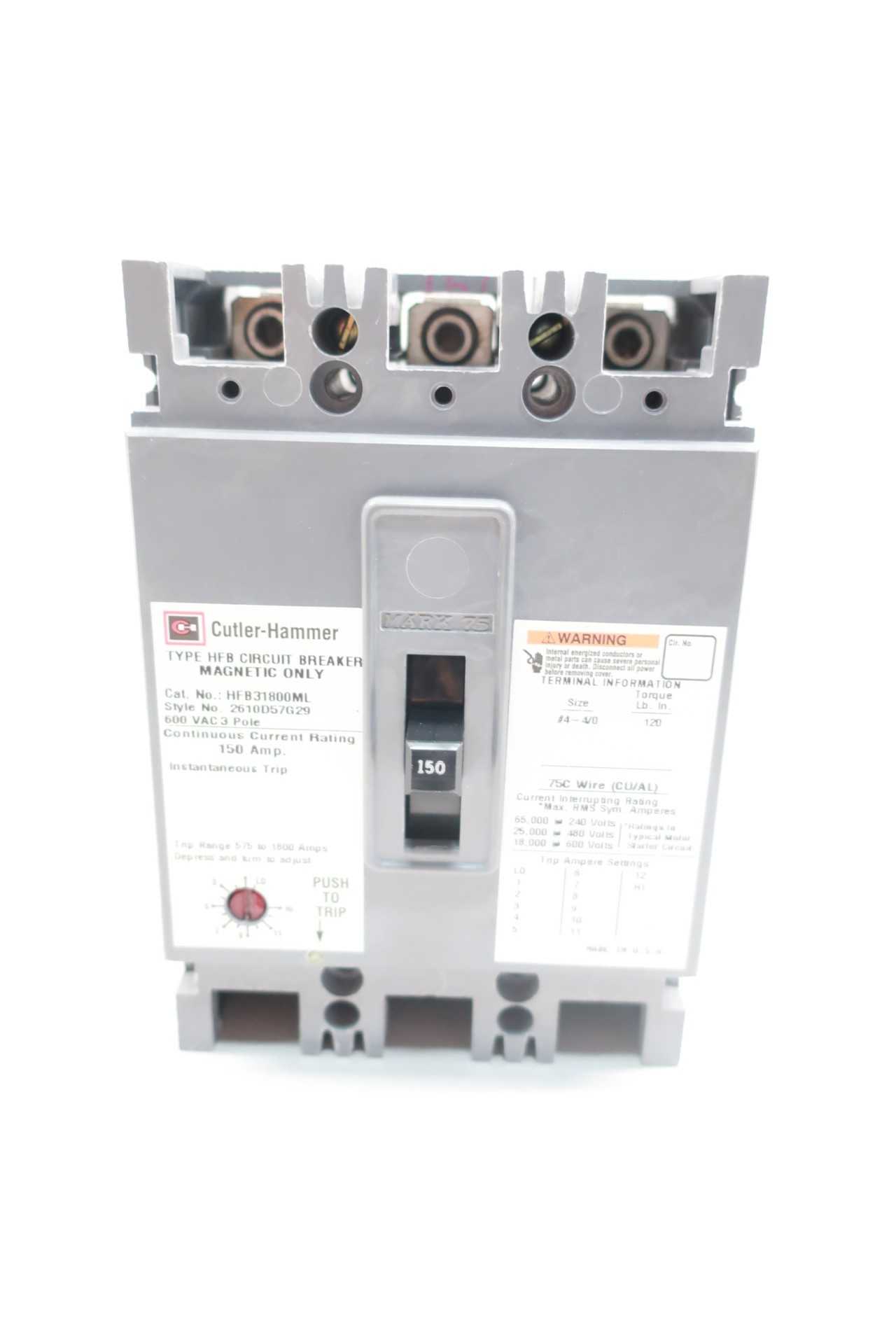 CUTLER HAMMER HFB31800ML MAGNETIC 3P 150A AMP 600V-AC MOLDED CASE CIRCUIT BREAKER - CIRCUIT BREAKERS