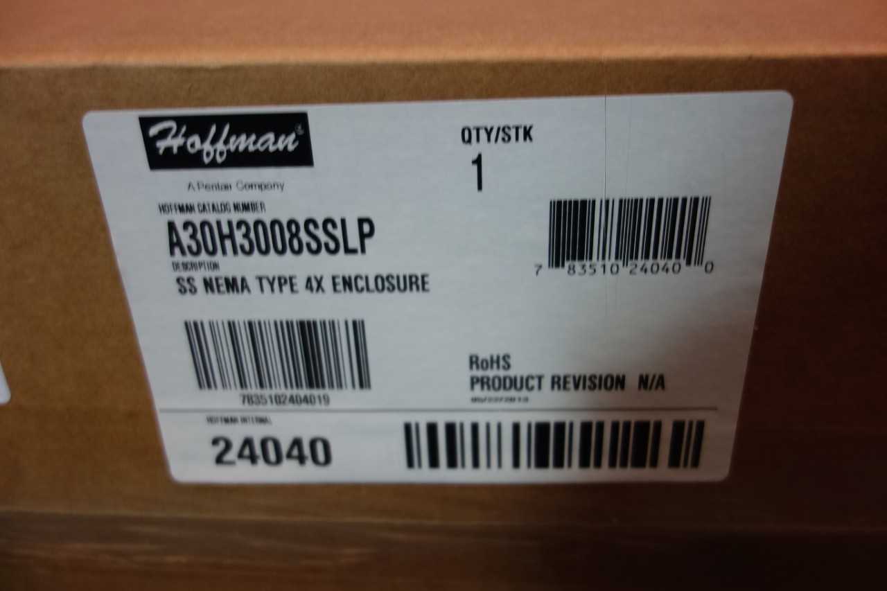 1 HOFFMAN SS NEMA TYPE 4X ENCLOSURE A30H3008SSLP - INDUSTRIAL PARTS