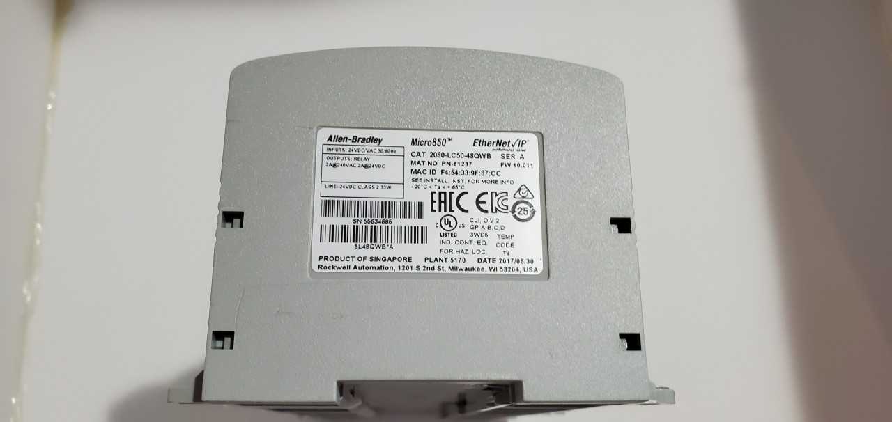 Allen Bradley Micro 850 2080-LC50-48QWB PLC - AUTOMATION & CONTROLS