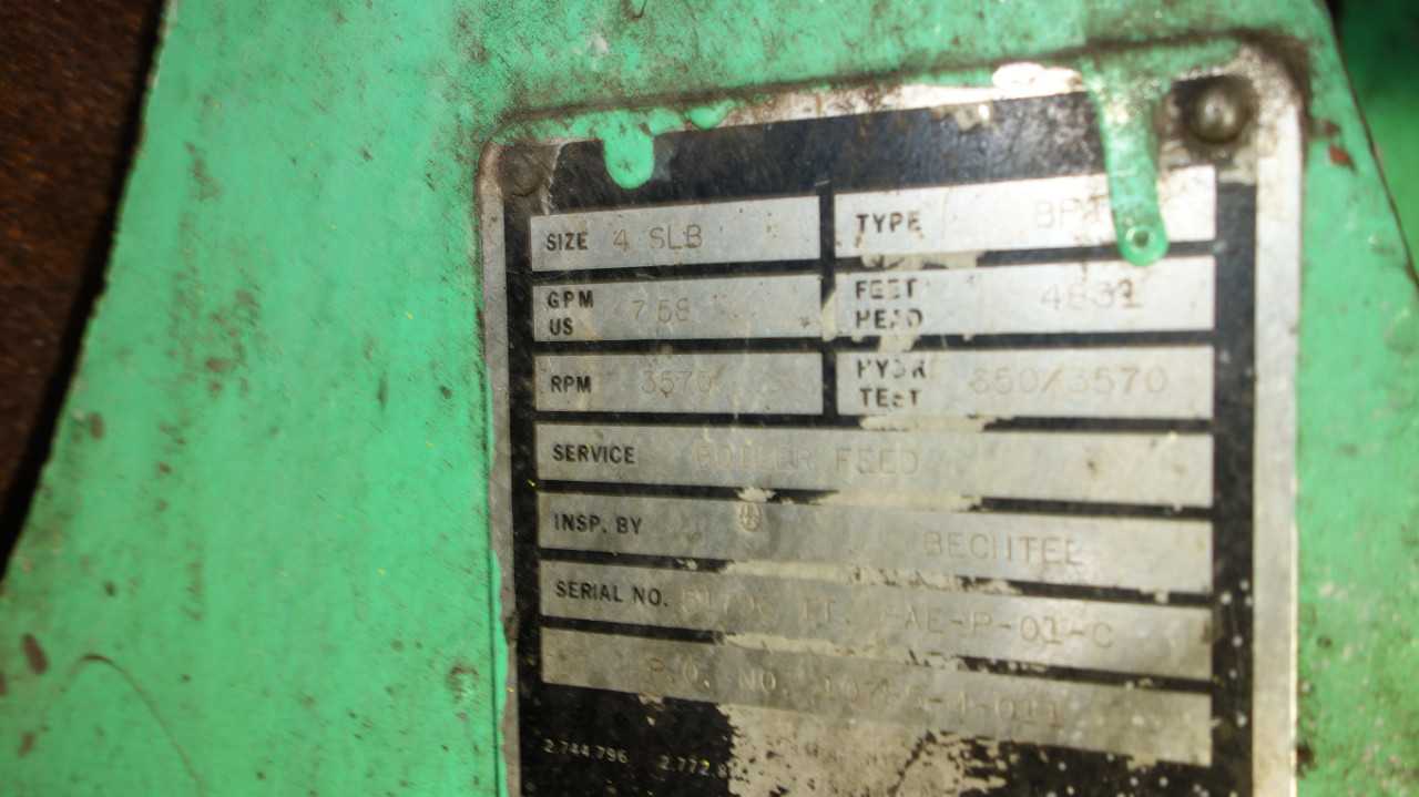 PACIFIC PUMPS SIZE 4SRL BFI BOILER FEED PUMP 758GPM - MISCELLANEOUS