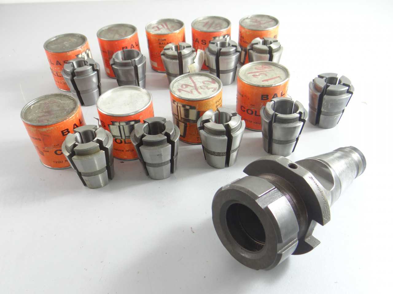 10 BALAS C12 COLLETS WITH NMTB50 FLASH CHANGE CHUCK - MACHINING ACCESSORIES & TOOLING